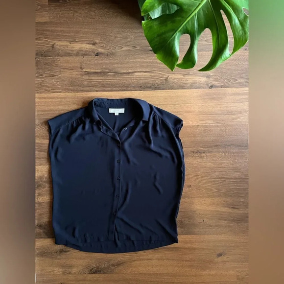 Loft Navy Blue Blouse w/Collar - Picture 2 of 6
